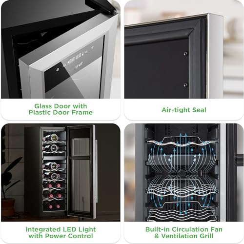 Image of Nutrichef 18 Bottle Wine Fridge | Dual Zone Wine Chiller | Adjustable Temperature 41F to 64F | Ultra Quiet Operation | Wine Cooler For Home & Office | Free Standing 32x11x23 IN | Black