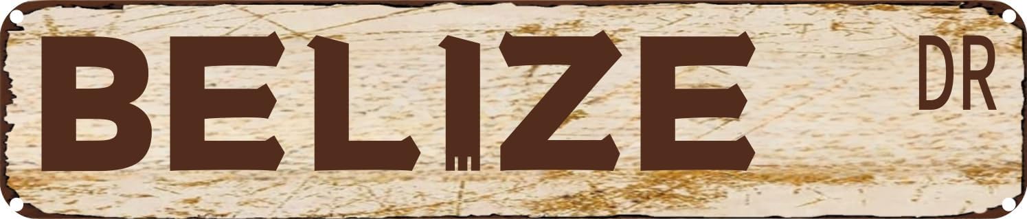 Vintage Tin Sign Retro Metal Wall Decor BELIZE DR Rustic Aluminum Plaque for Home,Bar,Kitchen,Garage,Man Cave 4x16 Inch