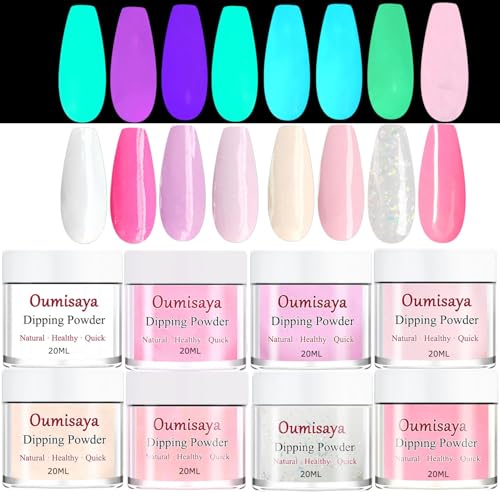 Glow in the Dark Dip Powder Nail Kit 8 Colors Starter Set Clear P...