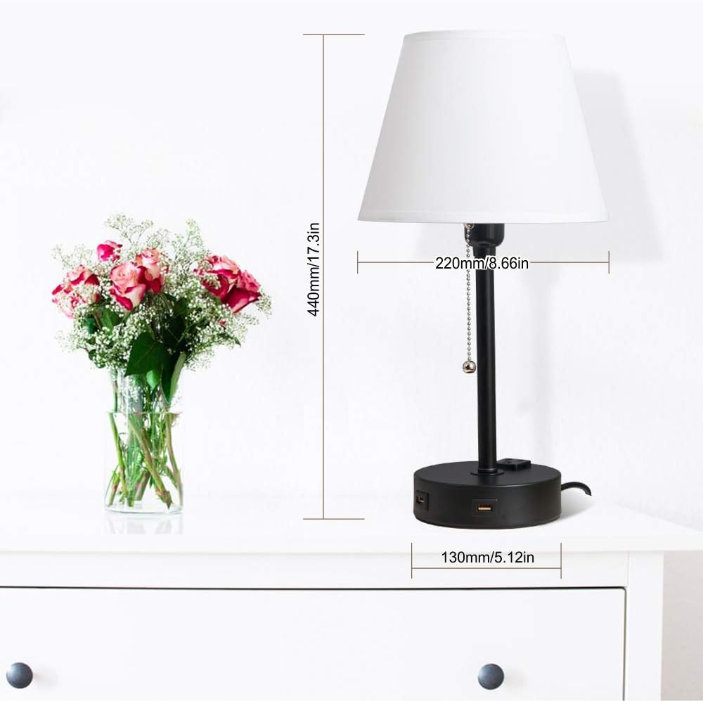 Lifeholder Bedside Lamps Table Lamp With Useful Dual Usb Ports A Power Outlet Minimalist White Shade Usb Nightstand Lamp Desk Lamp Perfect For Bedroom Living Room Or Office 2 Packs