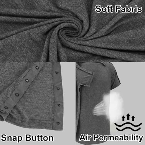 Men's Shoulder Surgery Recovery Shirts-Post Shoulder Surgery of Short Sleeves with Hidden Snap Buttons on Sides3