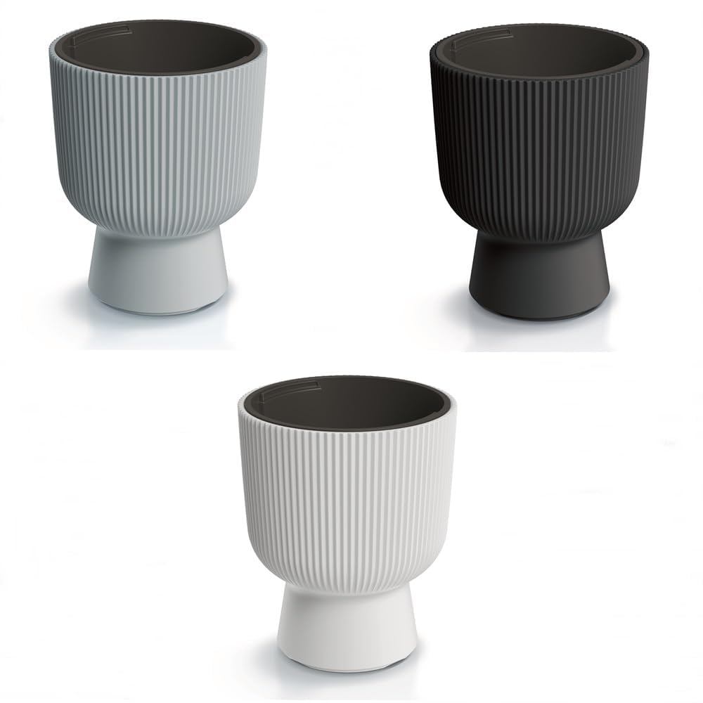 BirnePower Pot de Fleurs Rond Milly avec Insert Amovible, Cache-Pot Design Côtelé Élégant pour Intérieur et Extérieur, Résistant au Gel et UV, DBMIG 400, Anthracite