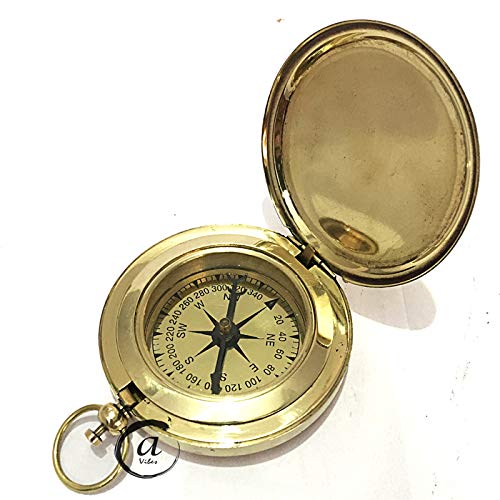 Brass Magnetic Needle Compass Push Knob Steampunk Ornament Gift for Men/Women
