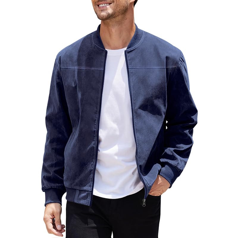 Men's Spring/Autumn Lightweight Casual Jacket Solid Color Stand up Collar Slim Fit Casual Outerwear Zipper Shirt