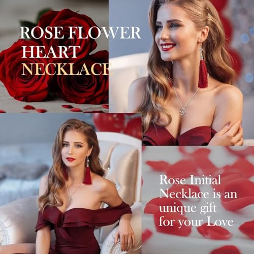 Yesteel Rose Heart Initial Necklaces Gifts for Women Teen Girls, Rose Love Heart Letter Pendant Necklace Jewelry Mothers Day Valentines Anniversary Birthday Gifts for Her Women Wife Girlfriend3