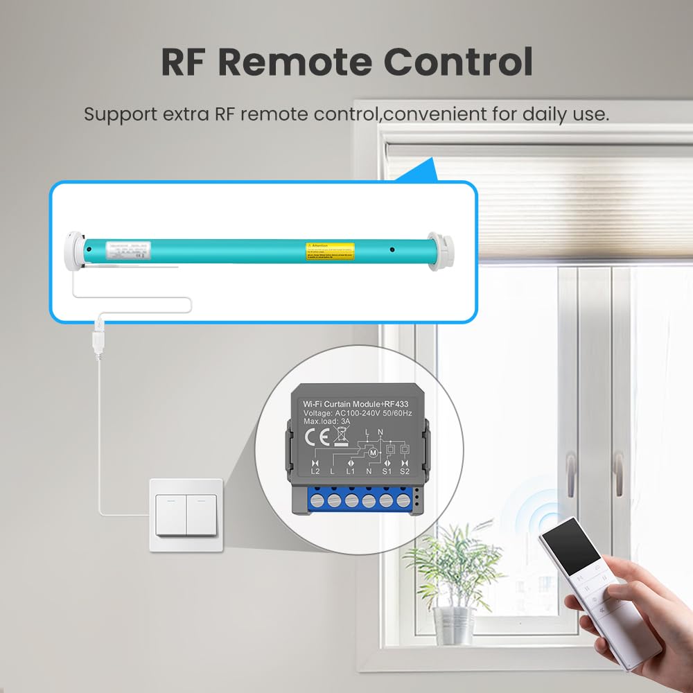 Jemora Tuya WiFi Intelligentes Vorhangschaltermodul Kompakte Zeitsteuerung für zu Hause Sprachsteuerung Drahtlose APP-Fernbedienung Vorhangschaltermodul Kompatibel mit Home und