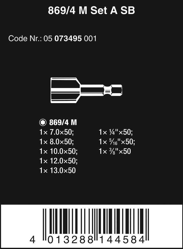 Zestaw końcówek wymiennych klucza nasadowego 1/4" z magnesem, 8-cz. Wera