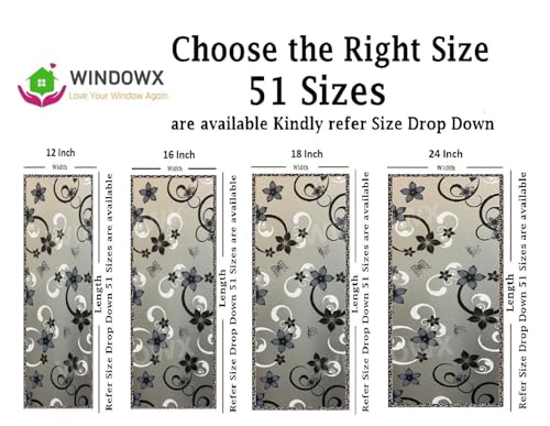 Image of Premium Vinyl Privacy Stained Window Glass Sticker (16x360 Inch) - Self-Adhesive Decorative Sticker Opaque Tint Wallpaper for Glass Cover Window, Door, Home.| Anti-UV. Black Blue Flowers