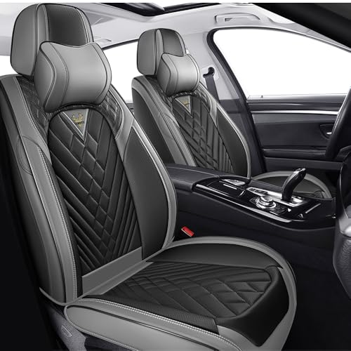 Image of Car Seat Covers for Chevrolet Equinox 2005-2026, Premium Nappa Leather Waterproof & Anti-Slip, Full Coverage Customized fit Chevrolet Equinox Seat Covers Front Set (2 Seats Luxury,Gray-Black)
