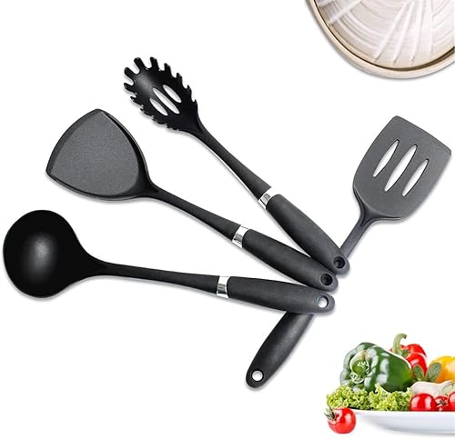 Miniatura 5 de Juego de herramientas de cocina de nailon resistente a altas temperaturas kit de palas de 10 piezas de utensilios de cocina negros suministros de