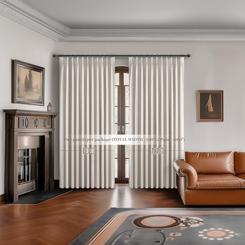 Image of Curtains 100 Inch Length Extra Wide Pinch Pleated Blackout for Sliding Glass Door /Living Room, Farmhouse Natural Linen Thick Boho Bedroom Heavy Duty Insulated Large Window Drapes (100 inchWx92 inchLx2Panels)