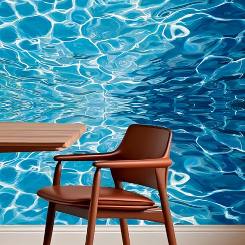 Image of Nuxovilar Blue Water Ripple Wallpaper Peel Stick Vinyl 15.75x39.37 | Ocean Wrap, Liners, adhesive wallpaper, countertop contact paper, for bedroom, counter, table (Water Ripple)