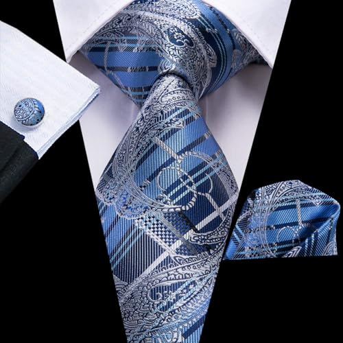 Image of Dubulle Mens Paisley Floral Silk Tie for Men Striped Necktie and Pocket Square Cufflinks Set Wedding Business