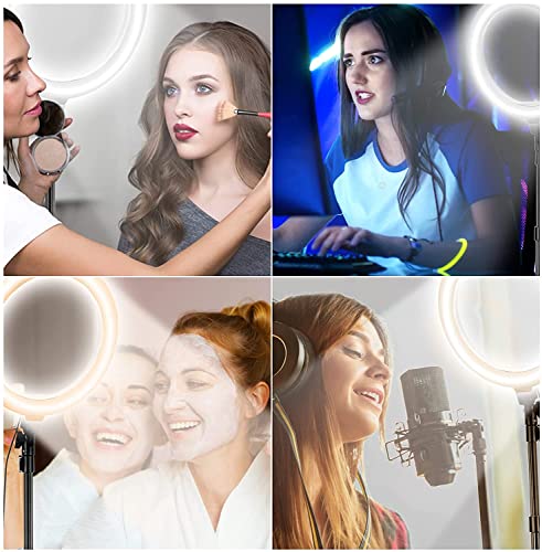 LED-Ringlicht 10" mit Stativ und Handyhalterung für Live-Streaming und YouTube-Video, dimmbares Tisch-Make-up-Ringlicht für Fotografie, Aufnahmen mit 3 Lichtmodi und 10 Helligkeitsstufen – Bild 6