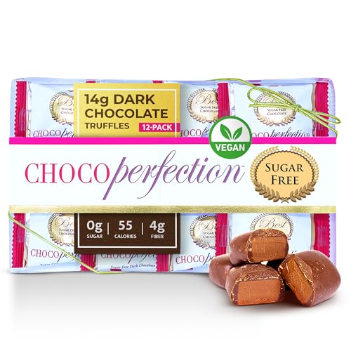 ChocoPerfection Sugar Free Dark Chocolate Truffles - Keto-Friendly, Gluten-Free and Dairy-Free - Low Glycemic, Fiber-Rich & Vegan - European Taste with Multiple Flavors - 55 calories, 14g per Truffle