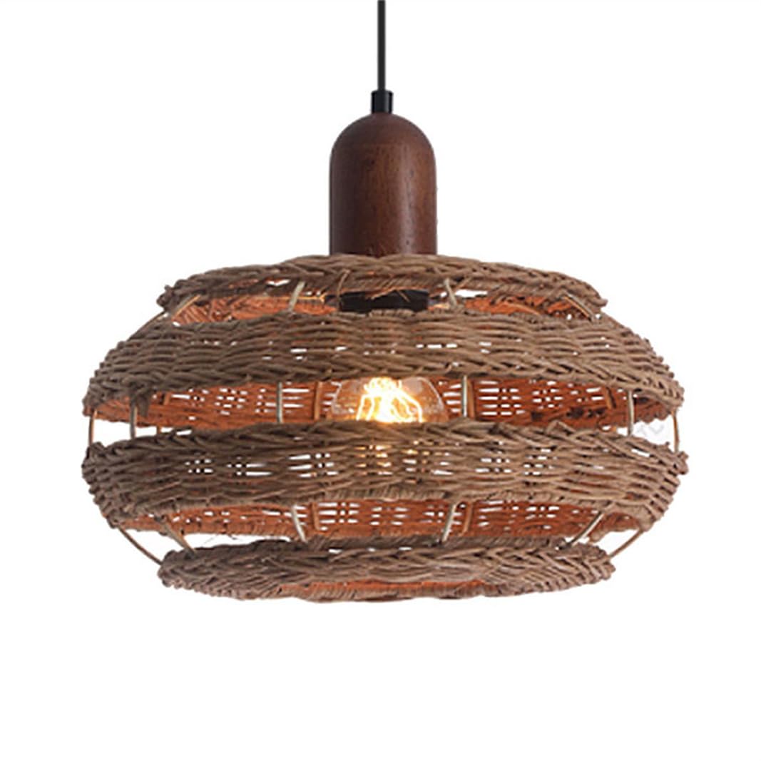 SHUANGZ 18.9'' Brown Rattan Chandelier Modern Rattan Basket Pendant Light Adjustable Ceiling Pendant Lighting Fixtures Japanese Style Kitchen Island Fixtures for Living Room Bedroom Foyer (E26 Bulb)