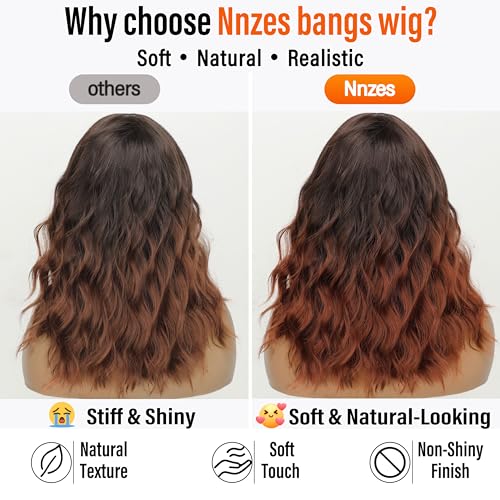 Image of Nnzes Auburn Wigs for Women,Synthetic Short Curly Wig with Bangs 16 Inch | Natural-looking heat-resistant fiber, soft comfortable wear, beginner-friendly for daily, party & cosplay.