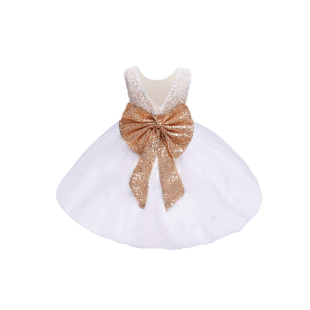 Geagodelia Vestido de ceremonia para niña, vestido de princesa para recién nacidos de 0 a 5 años, vestido con encaje y lazo, elegante para boda, fiesta de cumpleaños