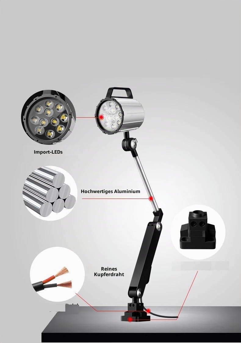 12W LED Drehmaschine Bohrmaschine CNC Maschine Licht Plus Langes Arbeitslicht 400+400mm Tischlampe 24V Mehrzweck Wasserdicht IP67 Aluminiumlegierung Industrielle Beleuchtung (12)