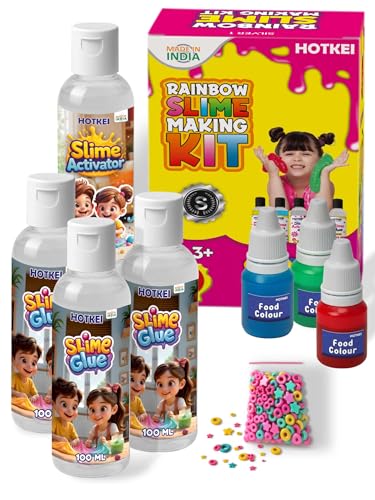 Image of HOTKEI (Make 15+ Slimes) Multicolor Scented DIY Magic Toy Slimy Slime Activator Glue Gel Jelly Putty Making kit Set Toy for Boys Girls Kids Slime Activator 3 Transparent Glue &1 Activator