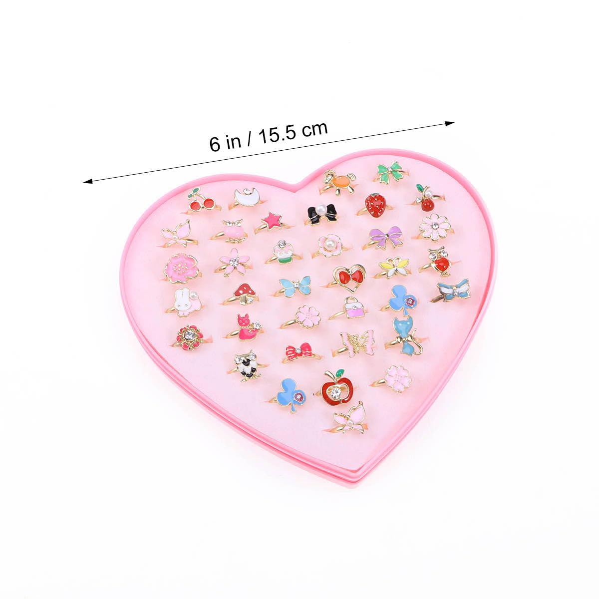 TOYMYTOY Anelli regolabili per bambine | Anelli per gioielli con scatola a forma di cuore, 36 pezzi