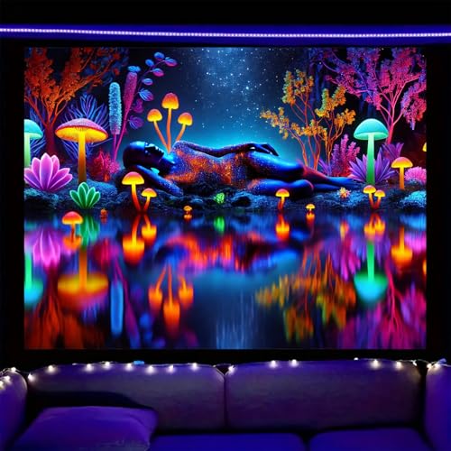 Image of Nuxovilar Neon Mushroom Wall Tapestry Polyester 78.74x59.05 In