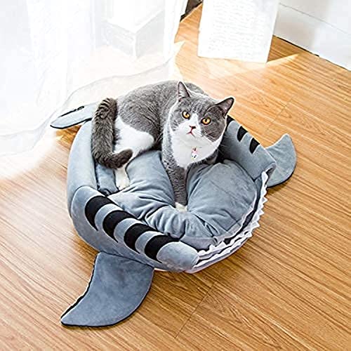 Cat Litter Hot Cat Mat Shark-Shaped House Warm Kennel Kitten Bed One Mat Two Usage Shark Bed For Small Cat Dog Cave Cozy Bed Removable （Light Grey） #TOP3