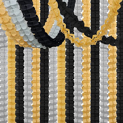 Image of Black-Gold Silver Party-Decorations Streamers Garland - 157Ft Graduation Four-Leaf Clover Hanging Banner,Retirement Men Boys Birthday Wedding Baby Bridal Shower New Years Supplies Decor Hugtmr