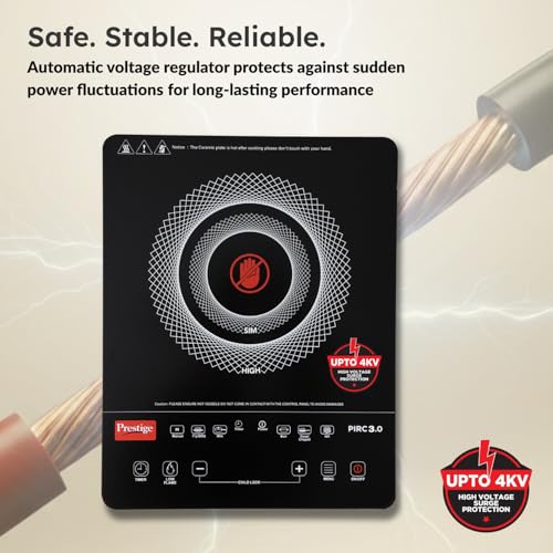 Image of Prestige PIRC 3.0 2400W Infrared Cooktop Black and Silver|Radiant Heating Technology|Sleek Design|Feather Touch Panel|1 Years Warranty on the Product and 2 Years on Coil