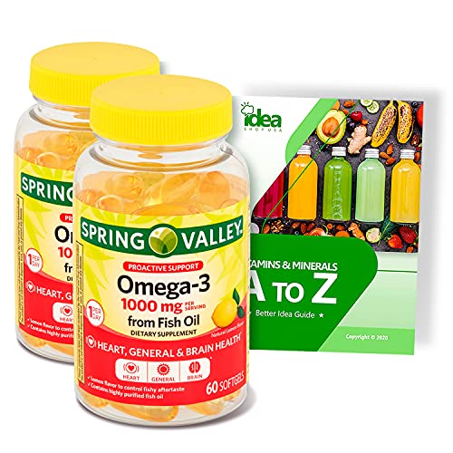 Spring Valley Proactive Support Omega-3 from Fish Oil Dietary Supplement, 1000 mg, 60 Count + â€œVitamins & Minerals - A to Z - Better Idea GuideÂ©â€ (2 Pack 120 Count)