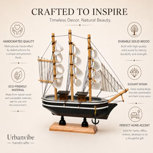 Image of Wooden Ship Showpiece - Show Pieces for Living Room, Antique Items for Home Decor, Elegant Show Piece for Home & Office, vastu Decorative Items (Small 16cm /6.2 Inches)