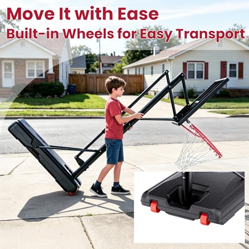 Image of Feelwin Basketball Hoop for Kids Youth Adults, Portable Adjustable Height Basketball Goal with Wheels for Outdoor Use,Backyard & Driveway