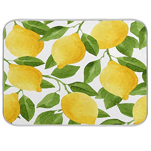 Lemon Yellow Lime Tree Dish Drying Mat Large Kitchen Microfiber Mat 16x18 Absorbent Reversible