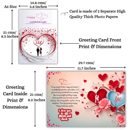 Image of AanyaCentric Anniversary Printed Greeting Card with Red Envelope 5.8x8.3 inch Special Romantic Gift for Husband Wife Marriage Celebration Couple Greeting