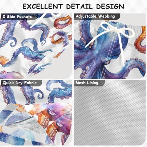 Pigsaly Boys' Swim Board Shorts Tentacles Watercolor Octopus Boy's Swim Trunks Kids Swimwear 4T Multicolor3