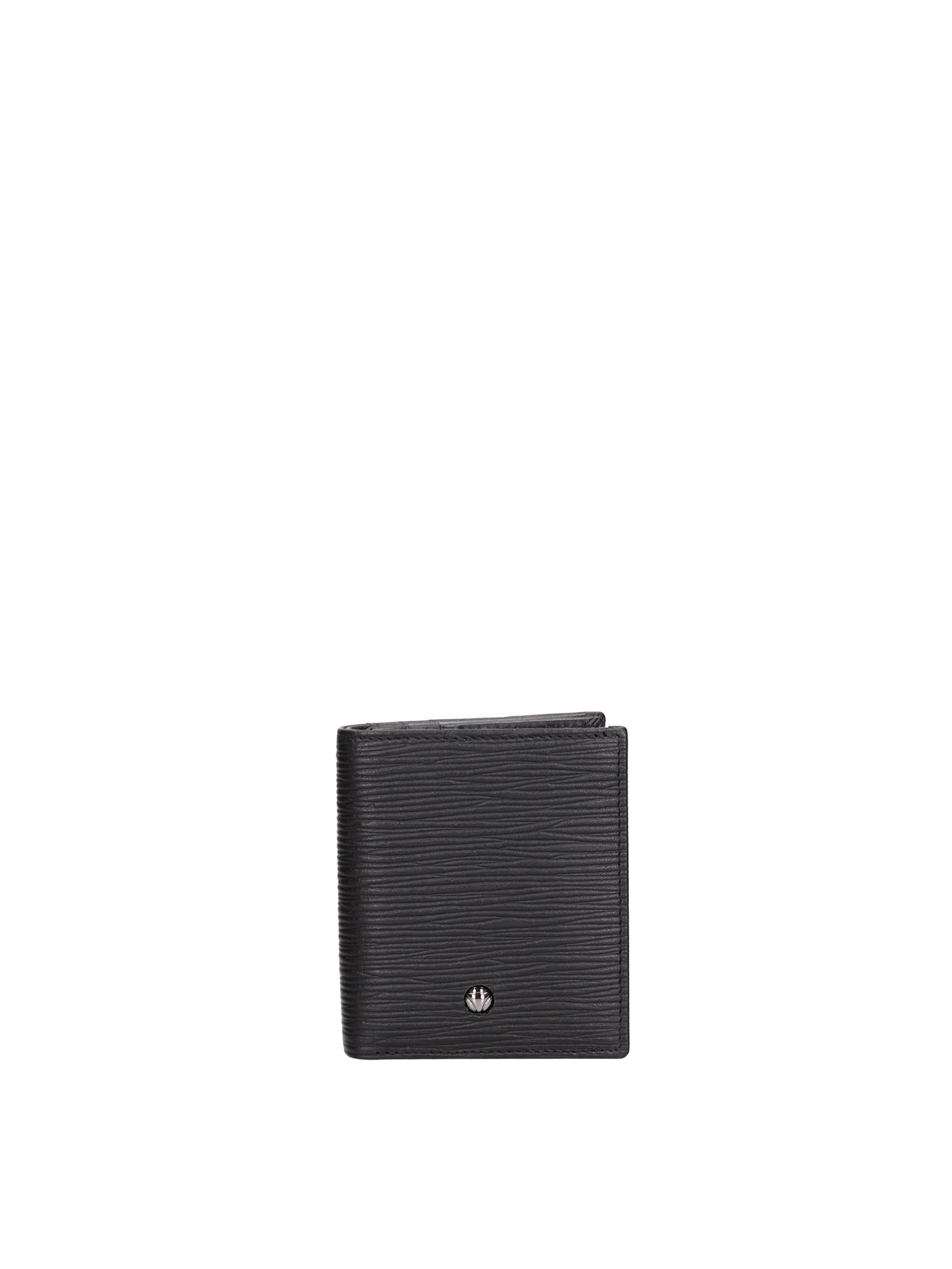 MOMO Design Cartera Hombre Piel auténtica Negra con Textura Rayada 12.5x8x1 cm