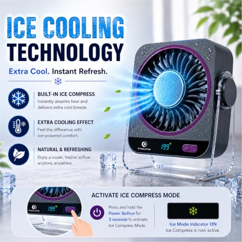Image of Pixelated Rechargeable Fan for Home, 5 Speed Levels, 3600mAh Battery