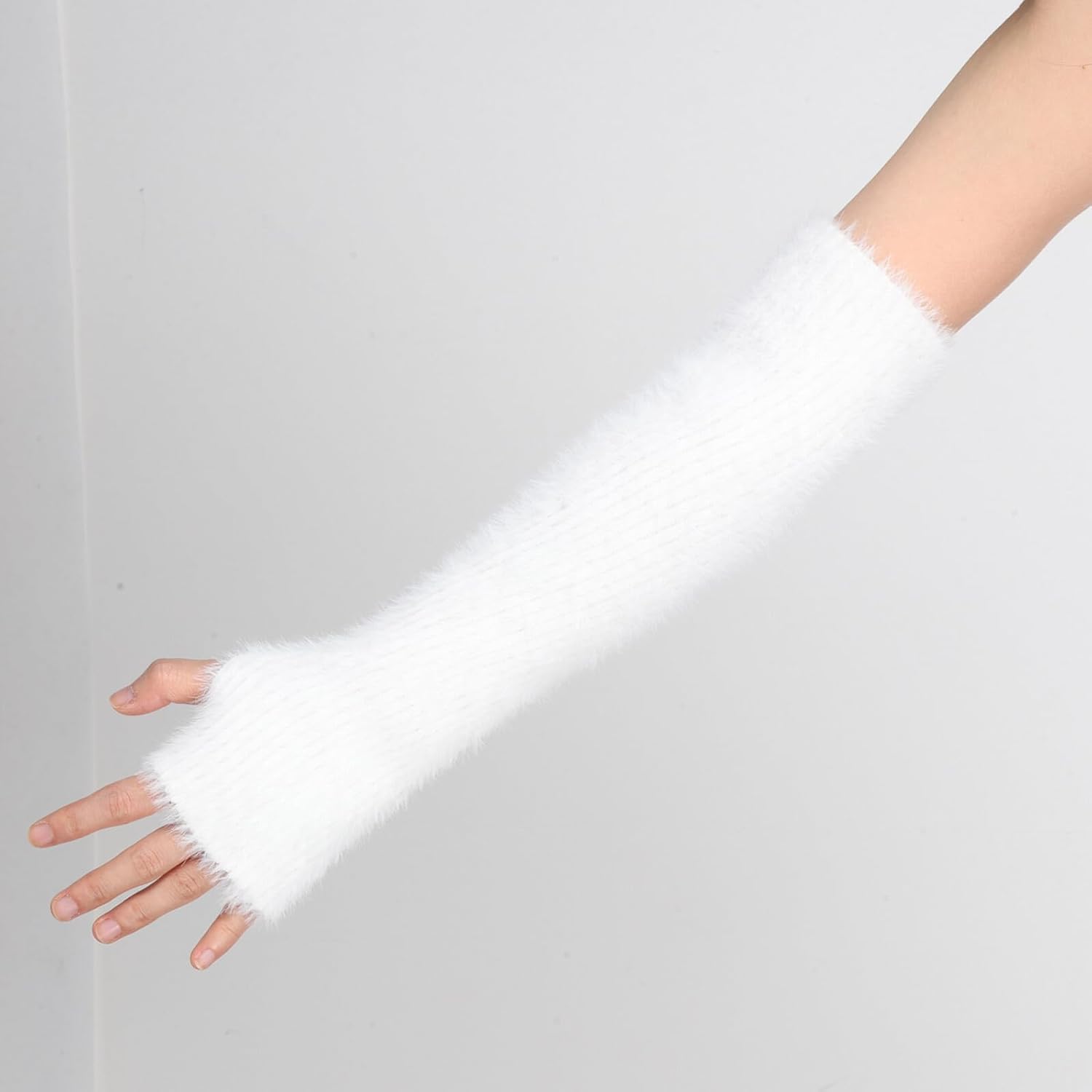 UPKOCH Fingerless Arm Warmers Women Long Plush Furry Sleeve Covers Thick Knitted Elbow-length Cold Weather Accessories for Outdoor Winter Activities