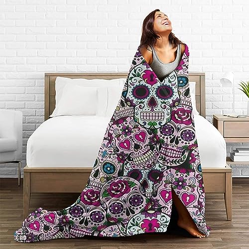 Partrest BLACK-244 Skull Blanket For Adults Kids Halloween Decor Blanket Purple Skull Blanket Throw Decor Soft Fuzzy Fleece Cozy Bed Couch Birthday Christmas Lightweight Blanket 50 Inchx40 Inch Warmth Blanket thumb #6