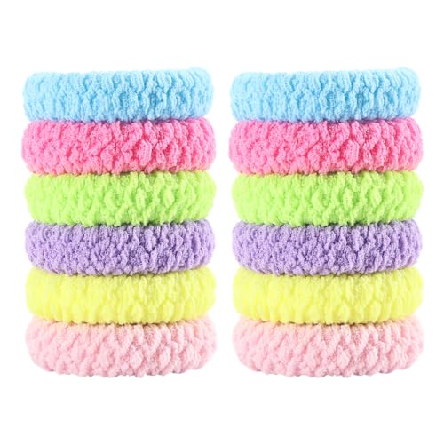 12pcs Thick No Damage Hair Ties for Women,Soft Seamless Scrunchies for Girl,Elastic Ponytail Holders Hair Accessories (Candy)