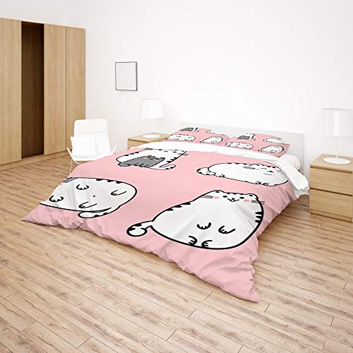 Parure de lit 2 pièces en microfibre douce avec housse de couette et taie d'oreiller motif chat - 5