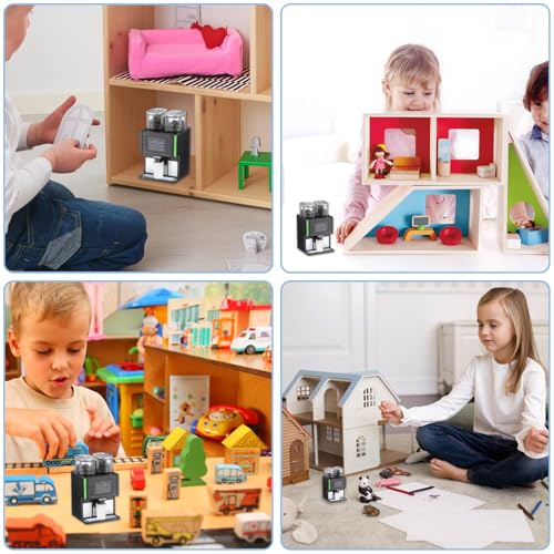 AOZUO 9 teiliges Puppenhaus Miniatur Kaffeemaschinen Set, 1:12 Mini Kaffeemaschine Kaffeetassenhalter aus Kunststoff Tassendeckel Kaffeeaufkleber Kaffeebohnen Puppenhaus Dekor für Puppenhaus