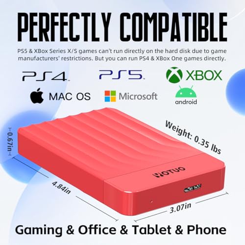 Image of YOTUO Portable External Hard Drive Storage Expansion Mobile HDD USB 3.0 for PC, Mac, Desktop, Laptop, PS4, PS5, Xbox One X /S, Xbox 360, Xbox Series X /S, Office & Game (Red, 1TB)