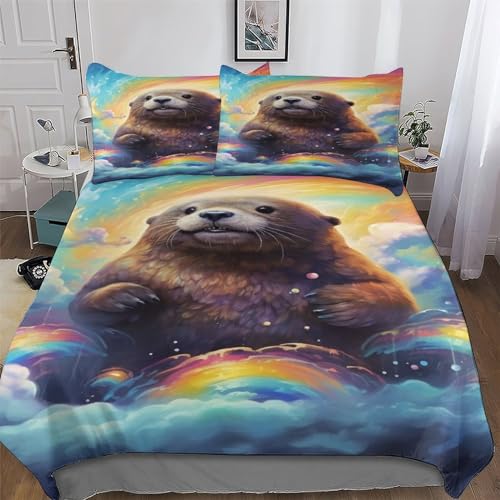 Parure de lit loutre 3D pour lit King en microfibre douce - 2