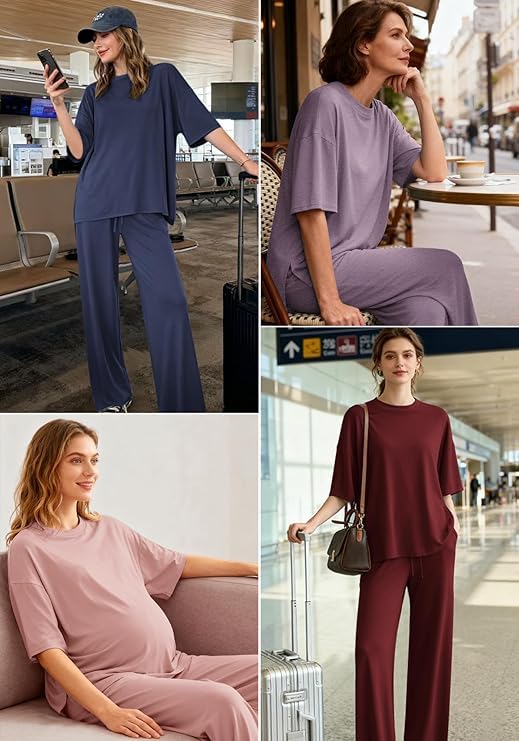 Image of TYSORT Women Casual Summer co ords Set Track Suit Oversized Top Baggy Pant,Top and Pajama Set
