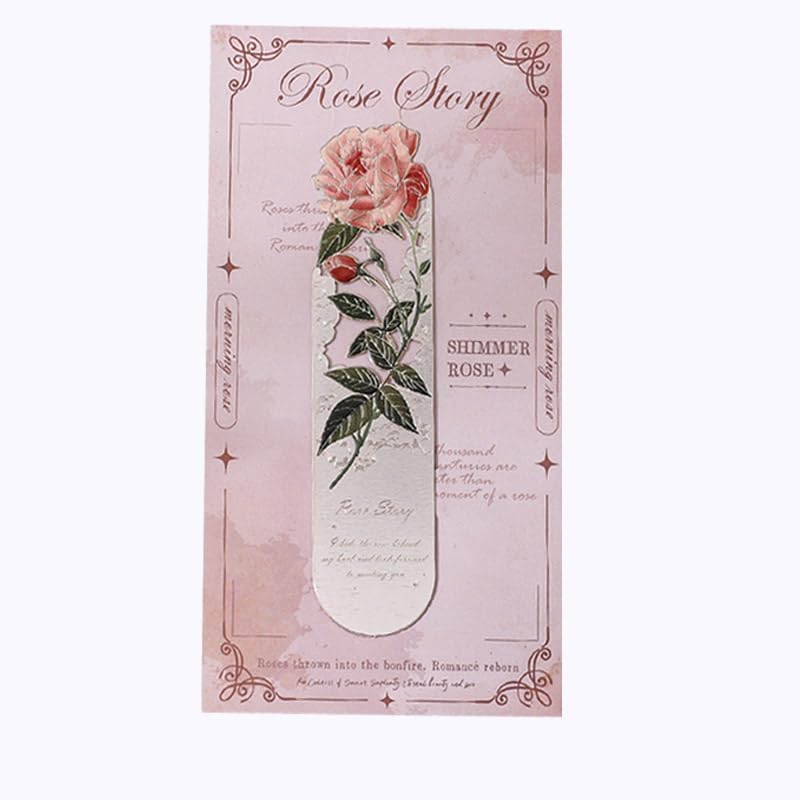 Metal Silver Hollow Bookmark Stainless Steel Bookmarks for Women Men Book Lover, Flowers Painting Funny Gift Book Mark Bookmarks for Book Lovers Writers Avid Readers Funny Reading (Pink Rose)