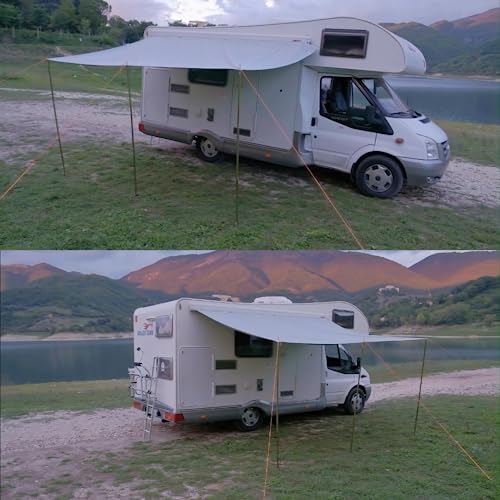 Dulepax Voortent, zonnezeil, luifel met bies, auto camping, luifel, 3000 mm waterdicht en uv-bestendig, geschikt voor SUV's, bestelwagens en campers, 2,96 m x 2,45 m