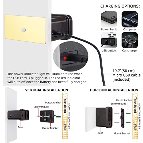 Image of BIGMONAT Motion Sensor Wall Light, LED Sconce Light Battery Operated, USB Rechargeable Night Light, Wireless Wall Lamp for Hallway Bathroom Bedroom Corridor Stairway Shower,180 Lumens, 4000K