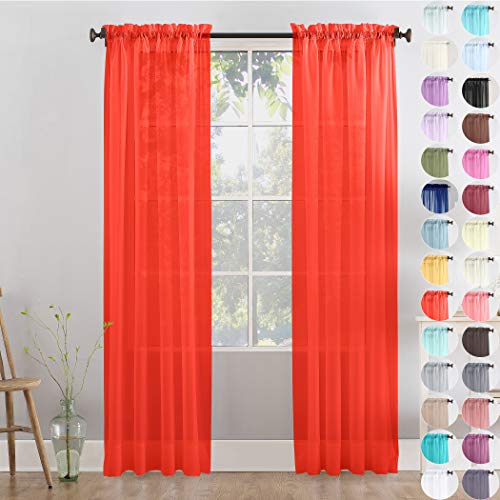 Megachest - Cortina superior de gasa tejida y ojales, 2 paneles con alzapaños (28u00a0colores), Gasa poliéster, Rojo, 56wideX72drop(W142cmXH183cm)