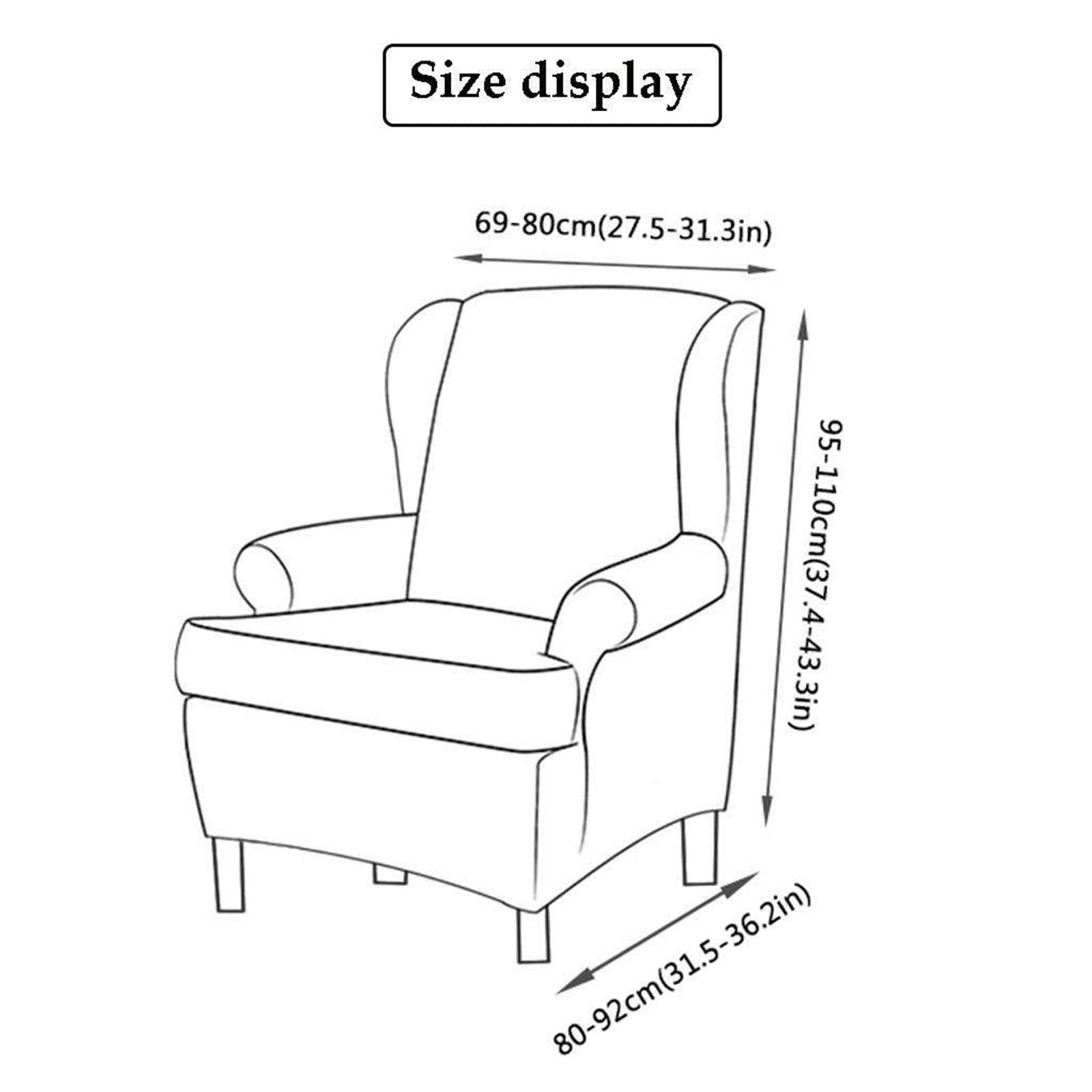 Wingback Chair Cover, 2 Pieces Stretch Wing Chair Cover Printed Armchair Chair Slipcovers Non Slip Washable Furniture Slipcover with Elastic Bottom -C
